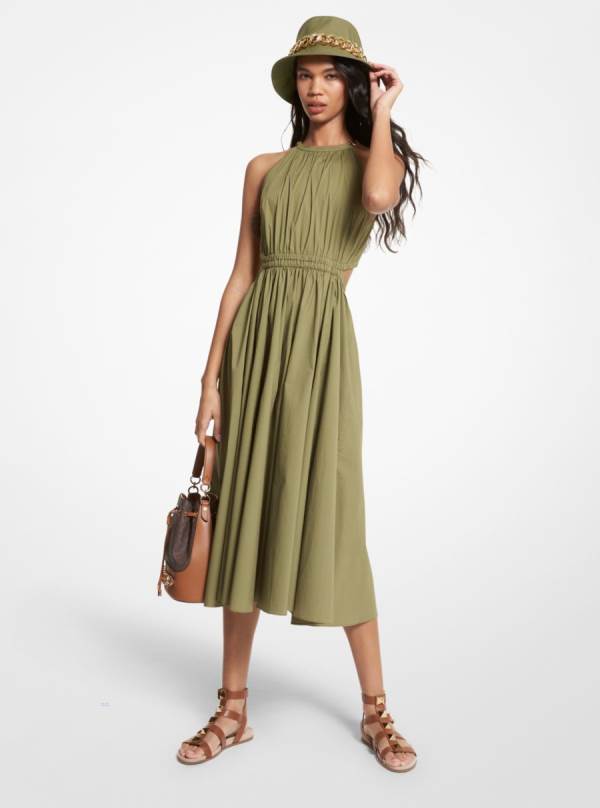 Damske Saty Michael Kors Stretch Cotton Poplin Cutout Olivovo Zelená - Oblecenie Michael Kors Vypredaj | UXOAQ-8507